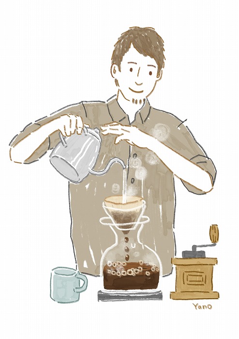 コーヒーを入れる男性　Man_Making_Coffee